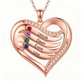 10K 14K 18K Gold  Personalized 1-4 Birthstones Engraved Heart Necklace for Women