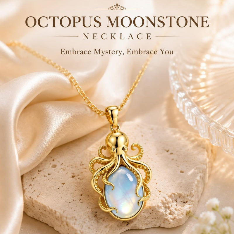 14K Gold Plated Moonstone Octopus Sea Turtle Conch Shell Starfish Seashell Ocean Necklace for Women