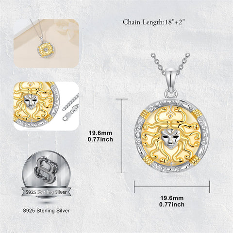 Sterling Silver Medusa Triple Moon Goddess Athena Pendant Necklace for Women