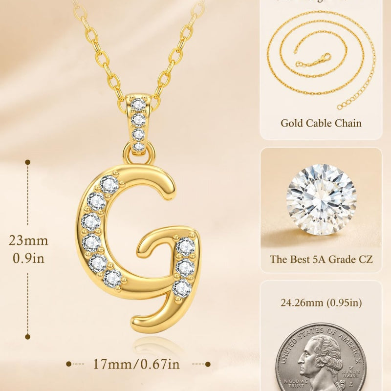 Cubic Zircon 14K Gold Plated Initial Letter A-Z Pendant Necklace