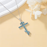 Sterling Silver Russian Eastern Orthodox Cross Pendant Necklace