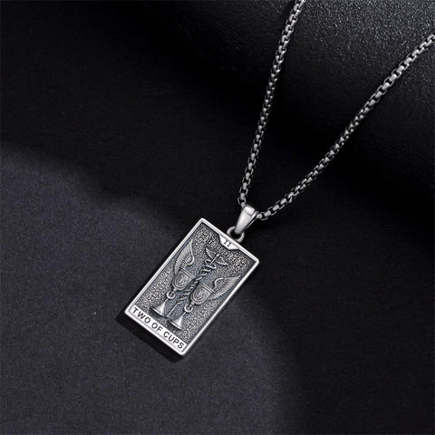 Sterling Silver Lovers Hierophant Magician Three of Swords Wheel of Fortune SkeletonTarot Card Pendant Necklace