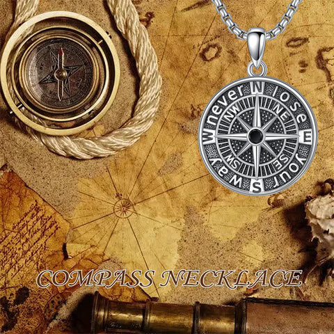 Sterling Silver Compass Pendant Necklace Graduation Jewelry Gift