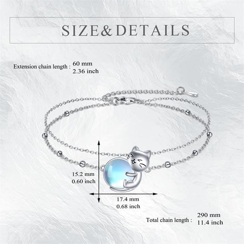 Sterling Silver Cat Birthstone Single Layer Anklet