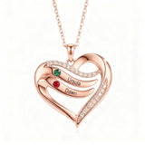 10K 14K 18K Gold  Personalized 1-4 Birthstones Engraved Heart Necklace for Women