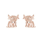 10K 14K 18K Solid Gold Highland Cow Stud Earrings