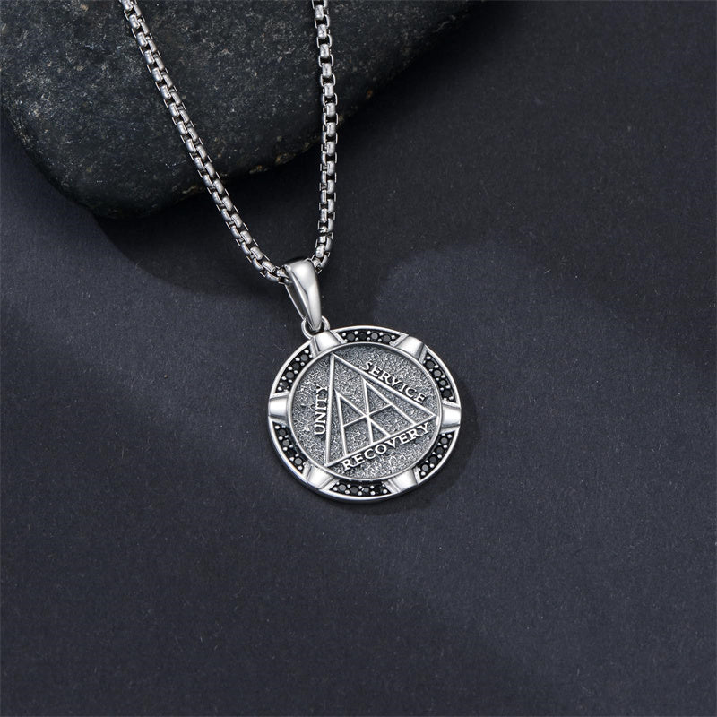 Sterling Silver AA Sobriety Alcoholics Anonymous  Pendant Necklace for Men