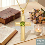 14K Gold Plated  Birthstone Cross Necklace  Pendant Necklace Mother's Day Birthday Gifts for Women