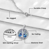 Sterling Silver Abalone Shell Tree of Life Locket Pendant Necklace