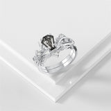 Sterling Silver Pear Oval Kite Heart Hexagon Emerald Coffin Cut Gemstone Engagement Promise Ring Set