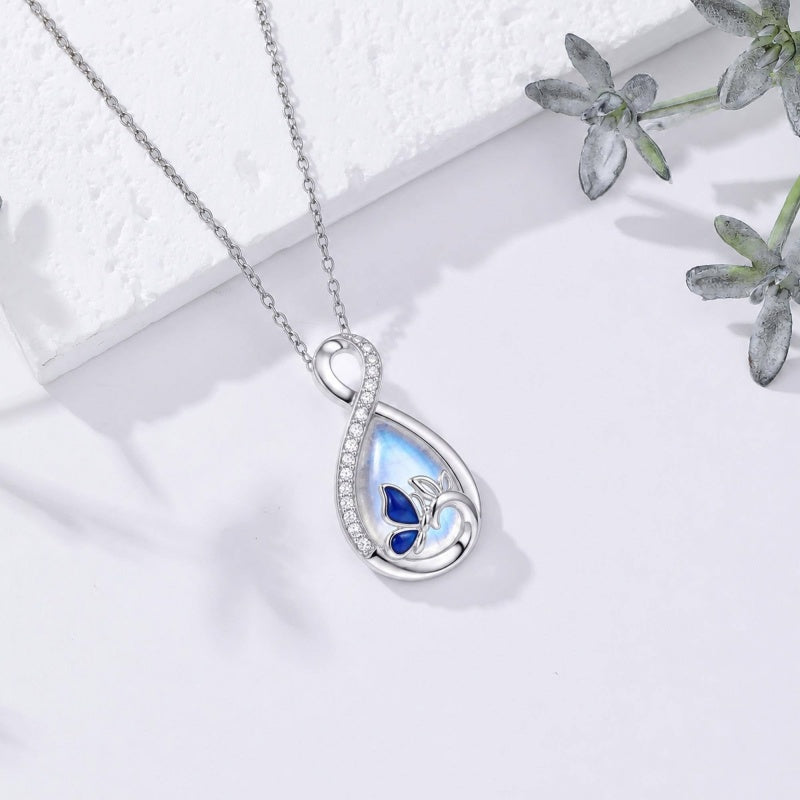 Sterling Silver Teardrop Gemstone Rose Butterfly Infinity Heart Necklace for Women