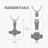 Sterling Silver Celtic Knot Wolf Thors Hammer Pendant Necklace for Men