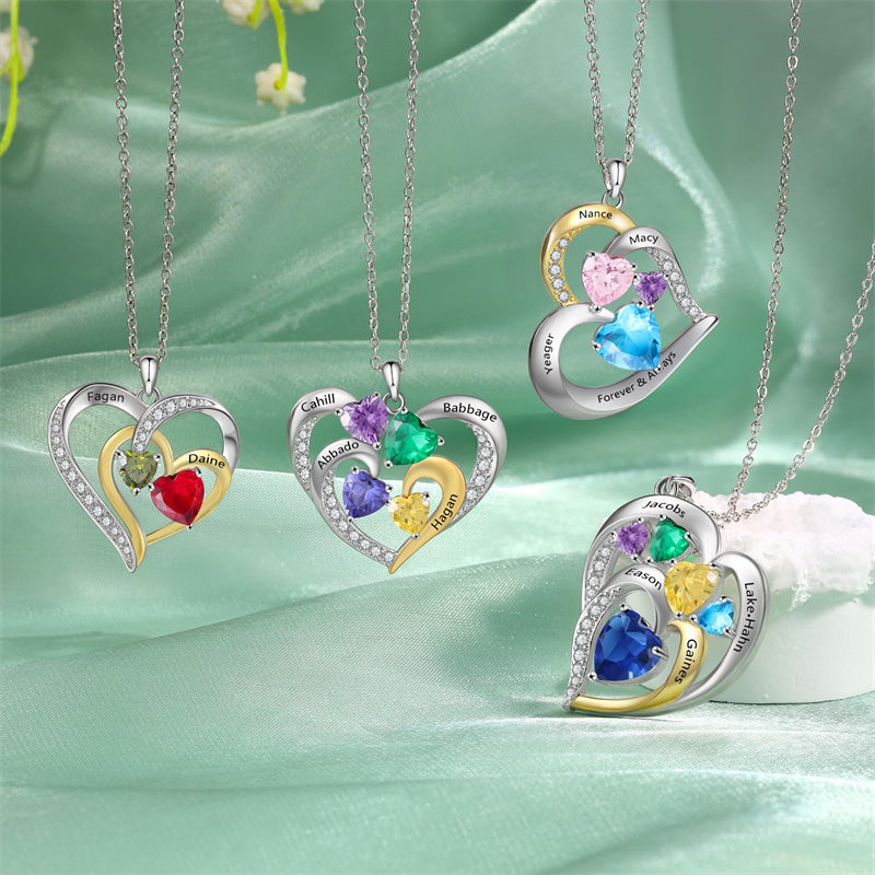 Sterling Silver Personalized Name Birthstone Mothers Necklace for Women