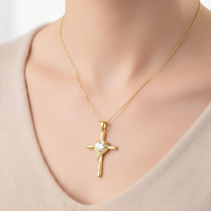 Minimalist Cross Pendant Necklace 14K Gold Plated for Women Faith Jewelry Religious Gifts