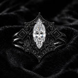 Sterling Silver 10K 14K 18K Gold Moissanite Gothic Black  Engagement Wedding Ring  for Women
