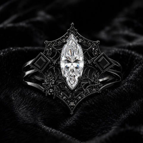 Sterling Silver 10K 14K 18K Gold Moissanite Gothic Black  Engagement Wedding Ring  for Women