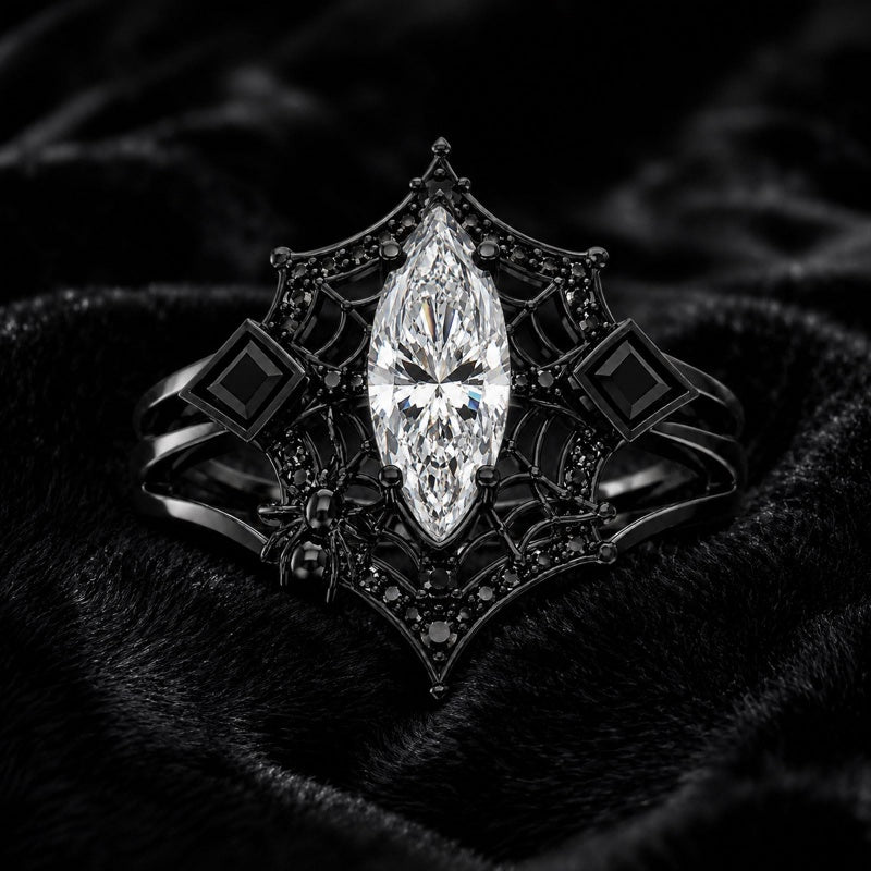 Sterling Silver 10K 14K 18K Gold Moissanite Gothic Black  Engagement Wedding Ring  for Women