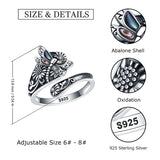 Sterling Silver Vintage Abalone Shell Dragonfly Sunflower Spoon Ring and Turquoise Dragonfly Earrings Set