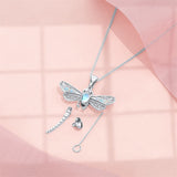 Sterling Silver Dragonfly Moonstone Memorial Urn Necklace for Human Ashes