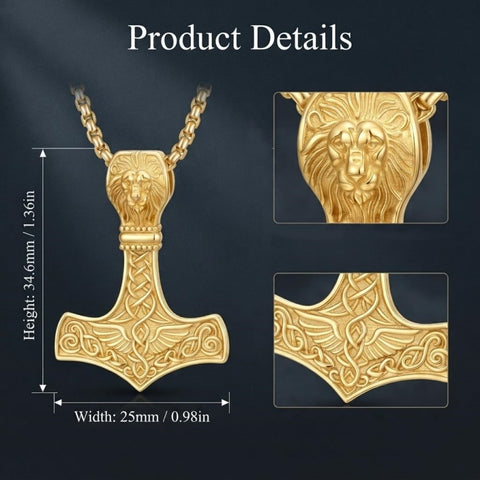 14K Gold Plated Celtic Knot Viking Thor Hammer Pendant Necklace