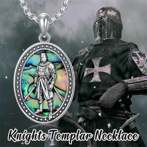 Sterling Silver Knights Templar & Cross Shield Pendant Necklace for Men