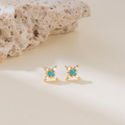 14K Gold Plated  Four-Pointed Star Stud Earrings for Women