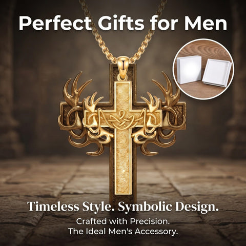 14k Gold Plated Cross Deer Antler Celtic Knot Sword Twisted Rope Cross Pendant Necklace for Men