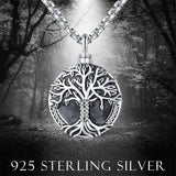 925 Sterling Silver Tree of Life Cremation Jewelry  Urn Necklace for Ashes for Men with 2.5mm 22"+2" Rolo Chain