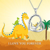 Sterling Silver Dinosaur Heart Pendant Necklace