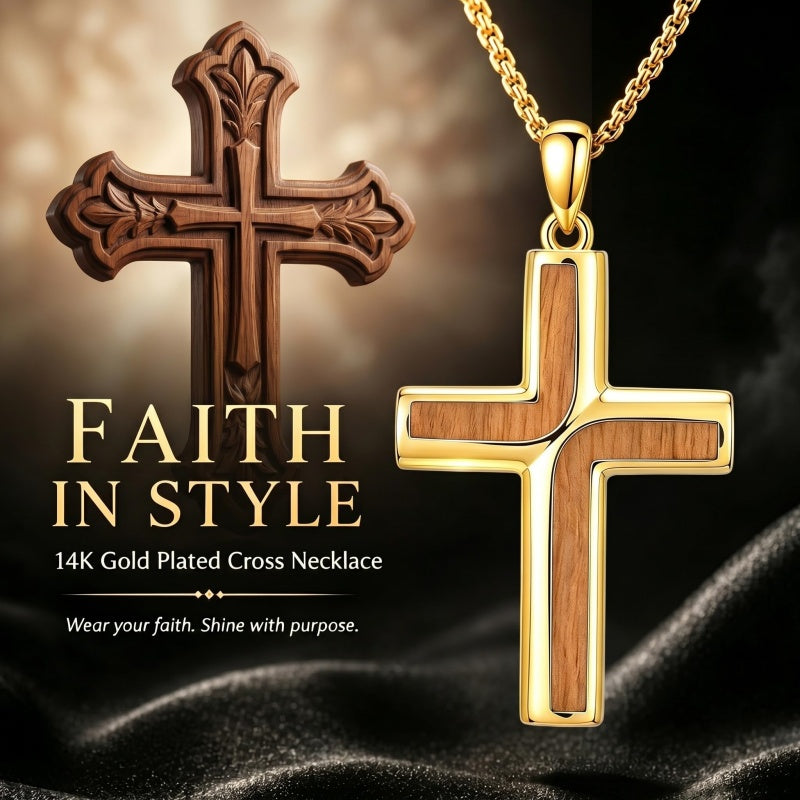 14K Gold Plated Cross Pendant Necklace Religious Confirmation Jewelry