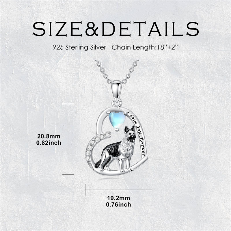 Sterling Silver Moonstone Pug Chihuahua Poodle German Shepherd Maltese Pendant Necklace Engraved wth I Love You Forever