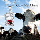 Sterling Silver Birthstone Cow Pendant Necklace