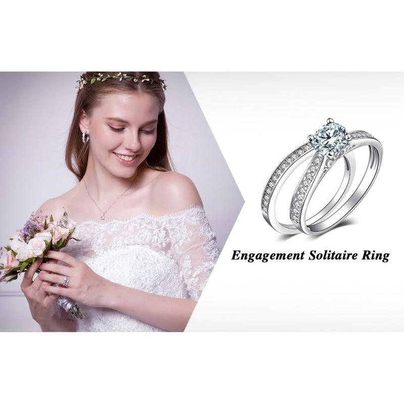 14K Gold Plated 1CT Cubic Zirconia  Wedding Eternity Band Engagement Ring Set for Women