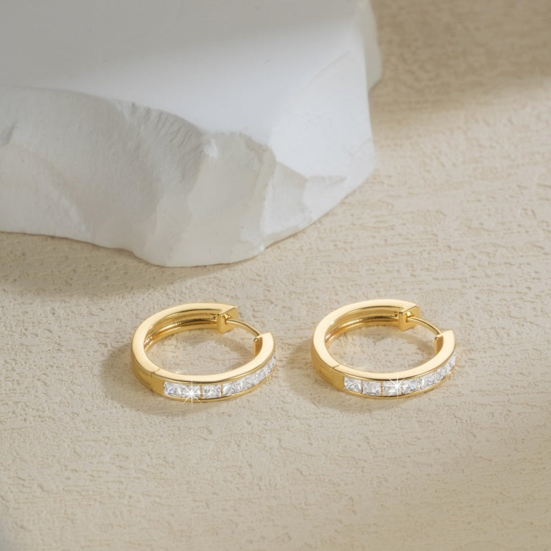 14K Gold Plated Cubic Zircon Hoop Earrings for Women