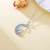 Sterling Silver Moon Cat Pendant Necklace