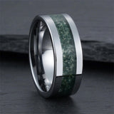 Sterling Silver Moss Agate Personalized Engraved Men's Wedding Ring