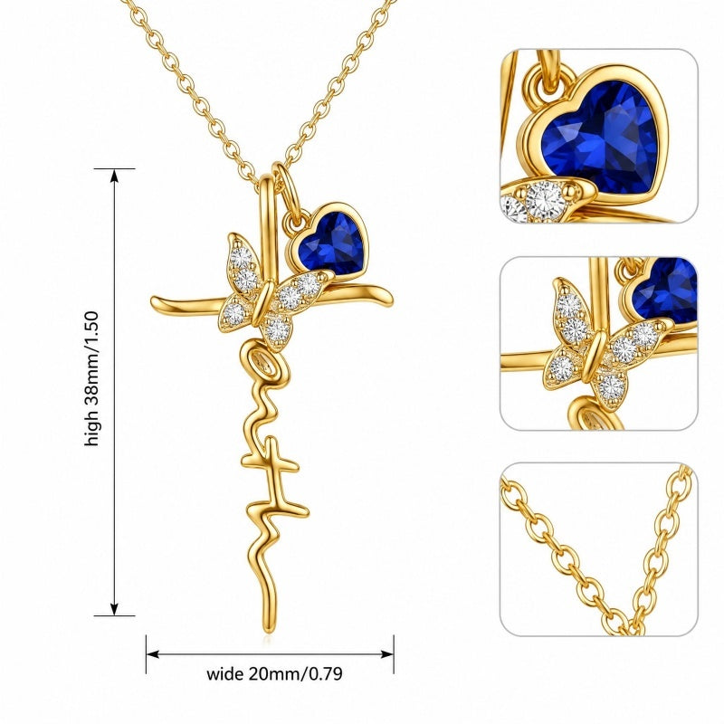 14K Gold Plated  Birthstone  Cross Butterfly Necklace for Women