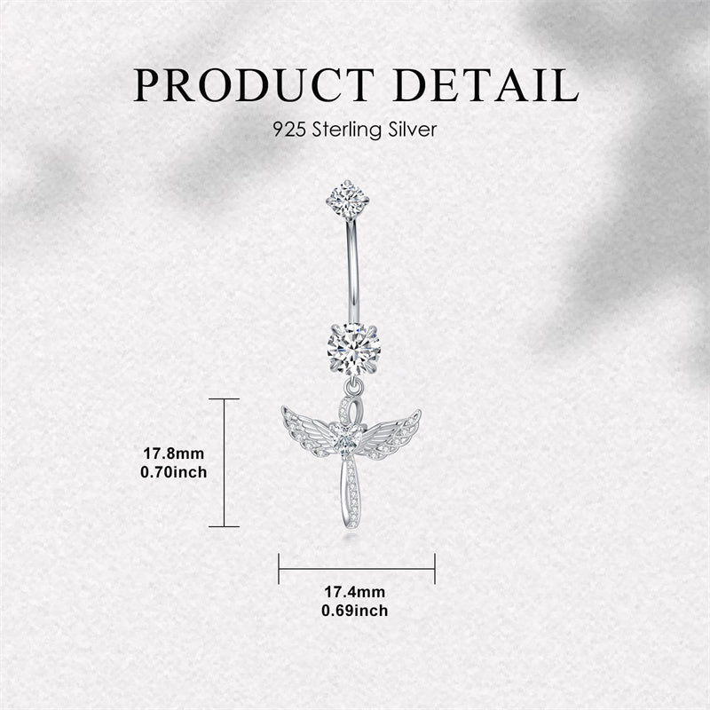 Sterling Silver Cubic Zircon Angel Wings Mermaid Tail Palm Tree Pet Paw Print Belly Button Ring