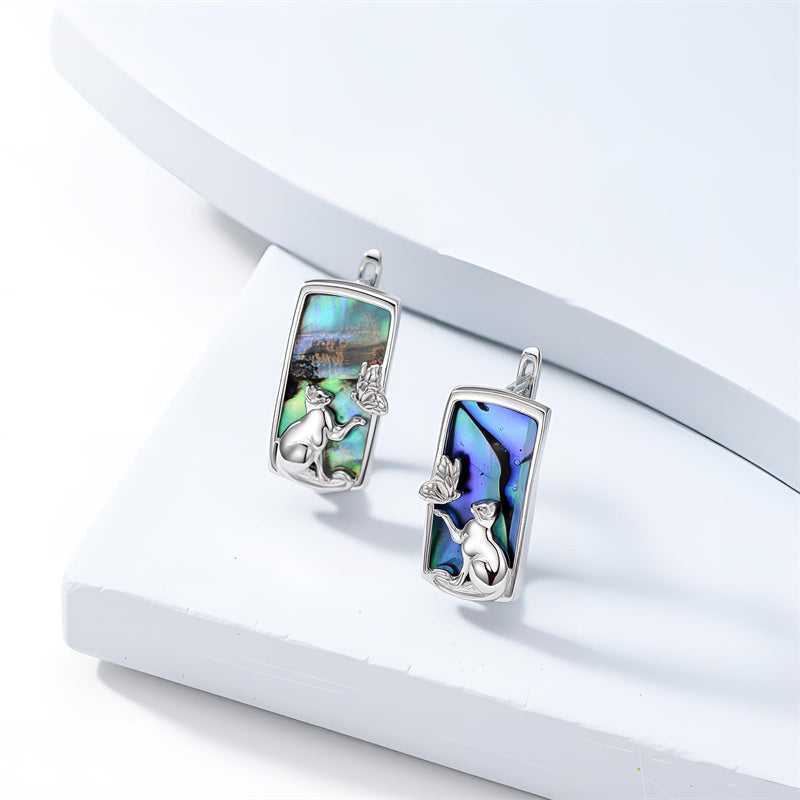 Sterling Silver Abalone Shell Mountain Cat Dog Fox Dragonfly Hummingbird Earring