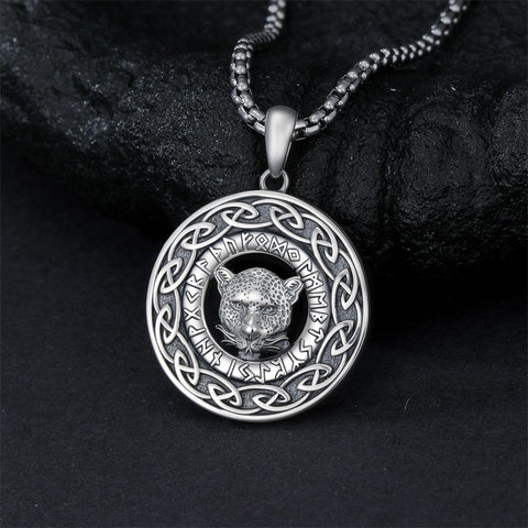 Sterling Silver Oxidized Tiger Wolf Lion Leopard Pendant Necklace for Men