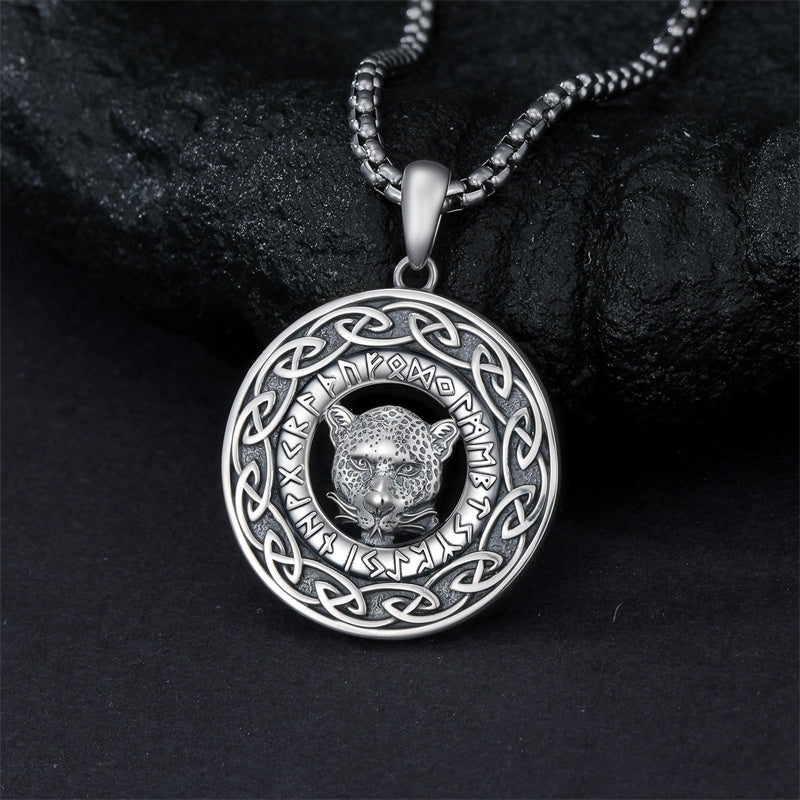 Sterling Silver Oxidized Tiger Wolf Lion Leopard Pendant Necklace for Men