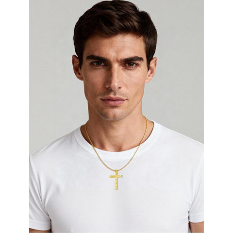 Bible Verse 14K Gold Plated American Flag Cross Necklace for Men