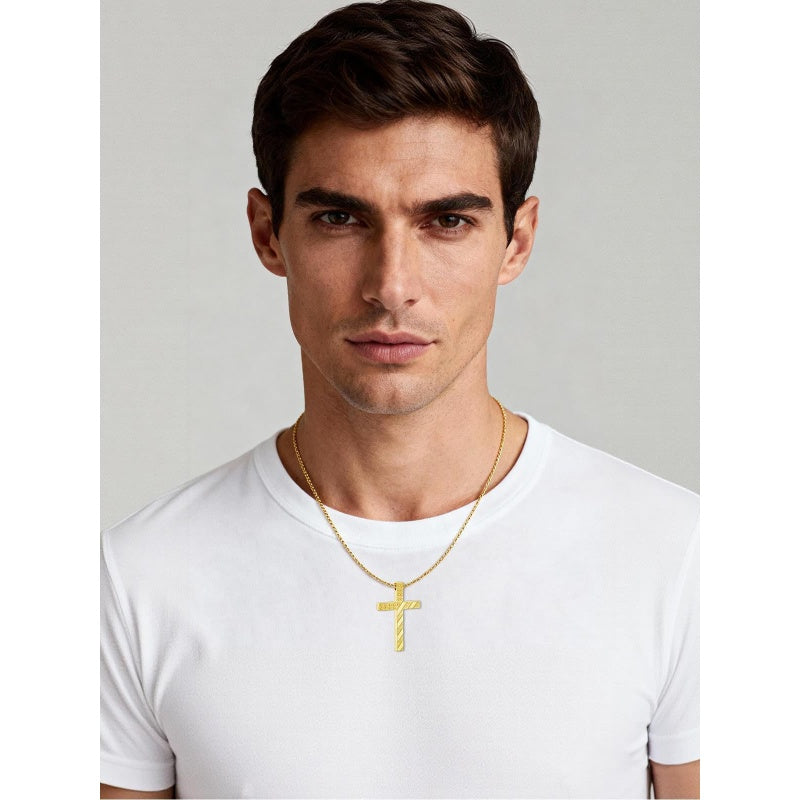 Bible Verse 14K Gold Plated American Flag Cross Necklace for Men