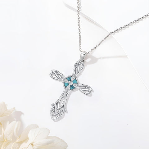 14K Gold Plated Turquoise Cross Pendant Necklace Western Jewelry for Women