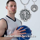 Baseball/Basketball/Soccer Necklace for Men Sport Lovers Fans 925 Silver Never Give Up Sports Necklace Sports Gift for Birthday Christmas