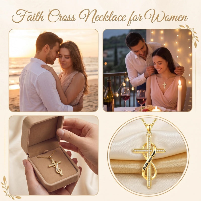 14K Gold Plated Faith Cross Pendant Necklace Religious Gifts for Women