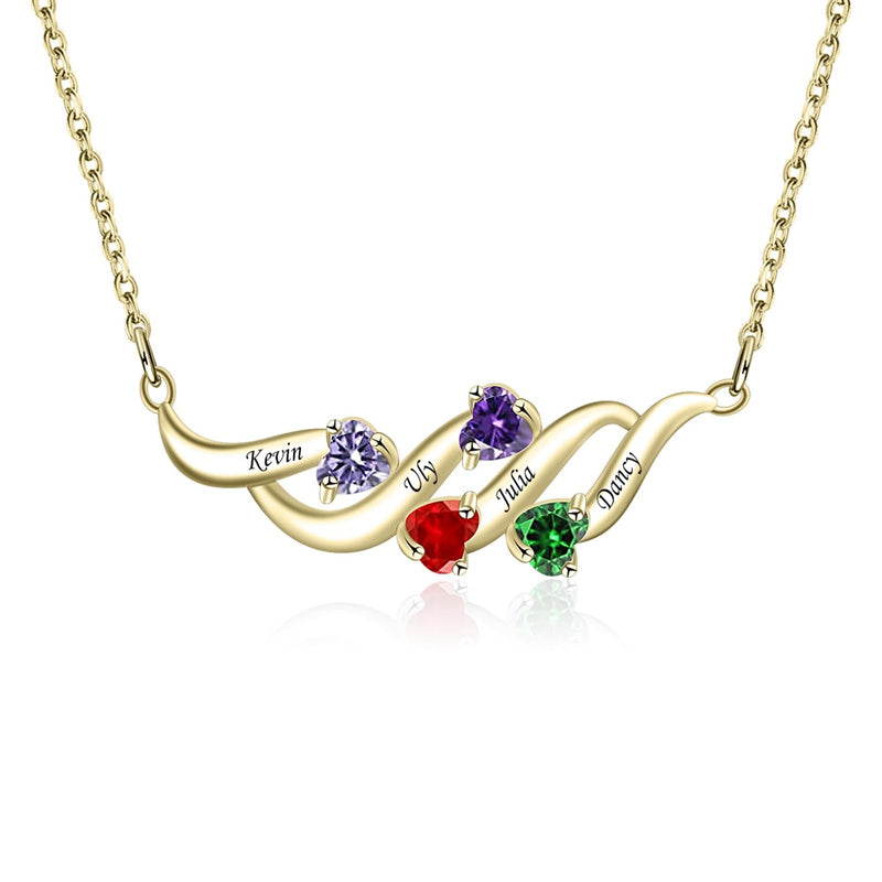 Sterling Silver Personalized Birthstone Name Wave Pendant Family Necklace