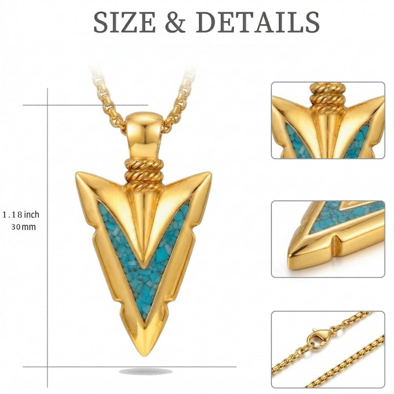 Malachite Turquoise Arrow Pendant Necklace for Men
