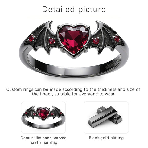 Sterling Silver 10K 14K 18K Gold 2-5CT Heart  Birthstone  Gothic Skeleton Halloween Skull Bat Ring