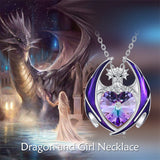 Dragon Necklace 925 Sterling Silver Birthstone Pendant with Heart Shaped Crystal Jewelry Gift for Women Girl